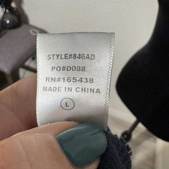 Aemi & Co Size L Frayed Colorblock Crew Neck Sweater Navy/Tan/White Cotton Blend - Picture 10 of 10